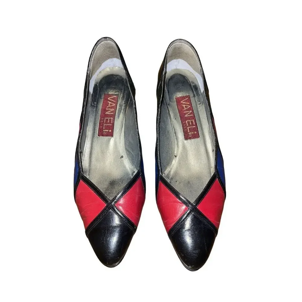 Vintage Van Eli Colorblock Patchwork Pumps 80s 90s Mid Heel Rainbow Retro SZ8.5 - Picture 2 of 6